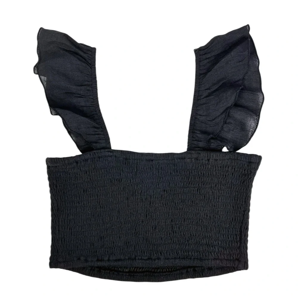 Fashion Nova She's The Sweetest Black Smocked Crop Top Size Medium - Picture 6 of 9